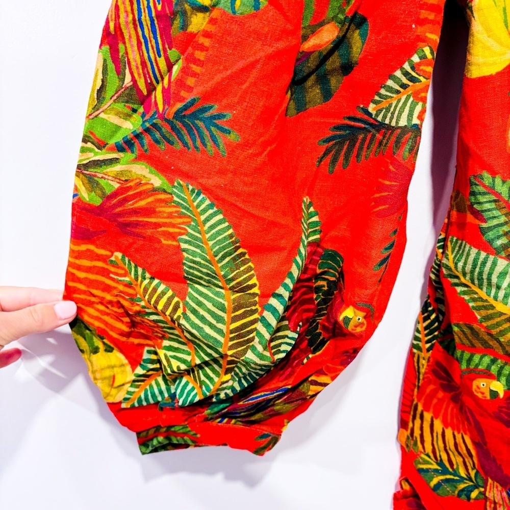 FARM RIO‎ Orange pelican linen romper with tropical print | Small * - Picture 5 of 9